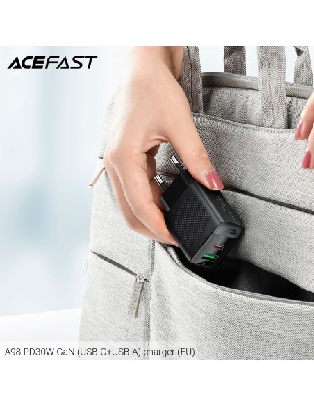 Įkroviklis Acefast A98 30W GaN USB-C/USB-A juodas