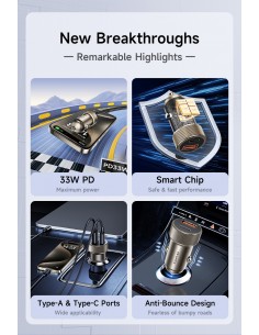 Automobilinis įkroviklis Awei C-857 33W USB-C/USB-A juodas 2