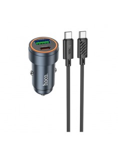 Automobilinis įkroviklis Hoco Z57A 30W USB-C/USB-A + USB-C to USB-C cable 1.0m pilkas