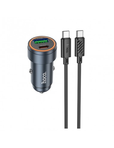 Automobilinis įkroviklis Hoco Z57A 30W USB-C/USB-A + USB-C to USB-C cable 1.0m pilkas