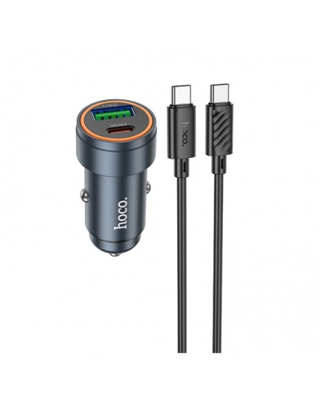 Automobilinis įkroviklis Hoco Z57A 30W USB-C/USB-A + USB-C to USB-C cable 1.0m pilkas