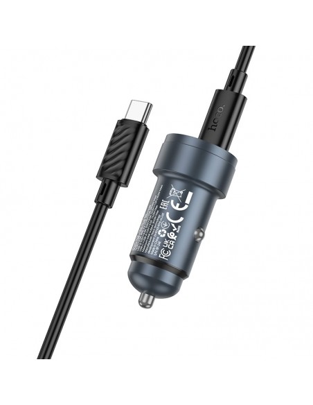 Automobilinis įkroviklis Hoco Z57A 30W USB-C/USB-A + USB-C to USB-C cable 1.0m pilkas