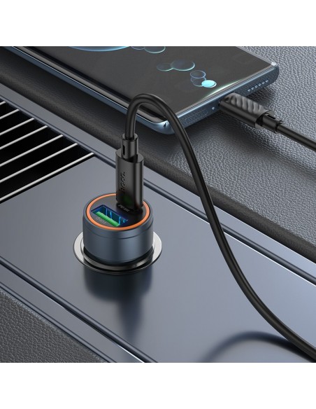 Automobilinis įkroviklis Hoco Z57A 30W USB-C/USB-A + USB-C to USB-C cable 1.0m pilkas