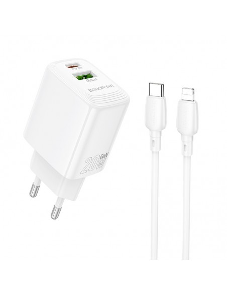 Įkroviklis Borofone BN27 20W USB-C/USB-A + USB-C to Lightning cable 1.0m baltas