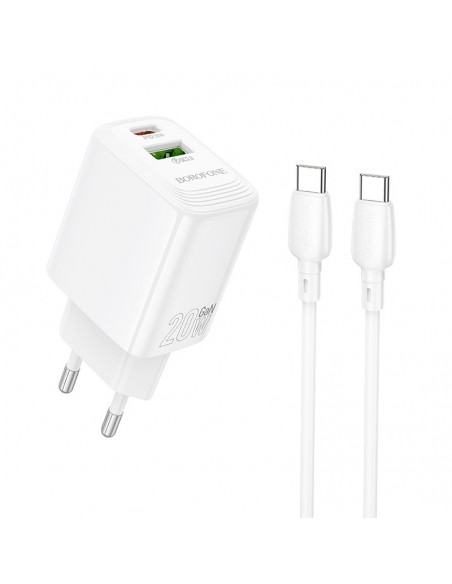 Įkroviklis Borofone BN27 20W USB-C/USB-A + USB-C to USB-C cable 1.0m baltas
