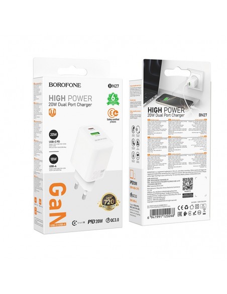 Įkroviklis Borofone BN27 20W USB-C/USB-A baltas