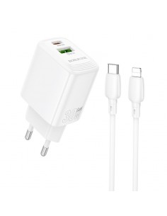Įkroviklis Borofone BN29 30W USB-C/USB-A + USB-C to Lightning cable 1.0m baltas