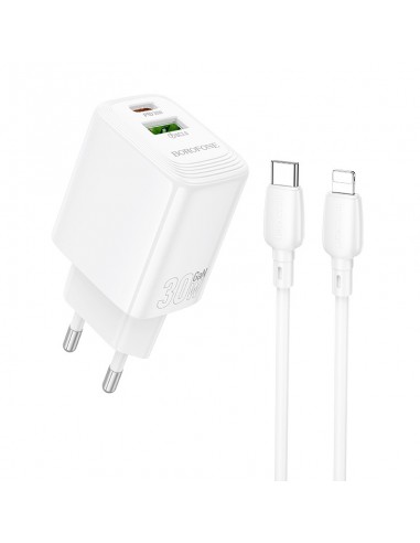 Įkroviklis Borofone BN29 30W USB-C/USB-A + USB-C to Lightning cable 1.0m baltas