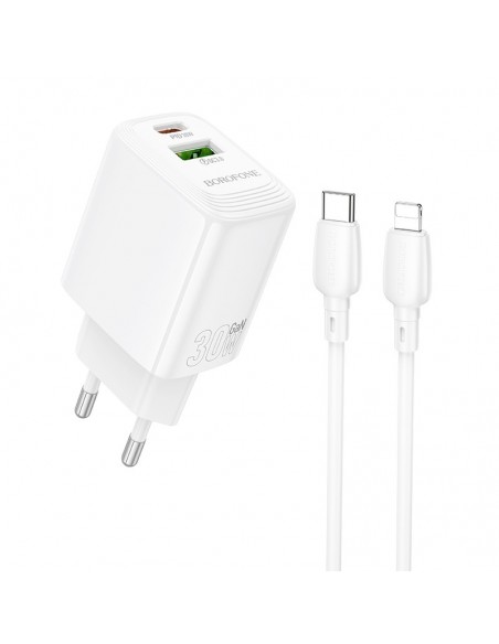 Įkroviklis Borofone BN29 30W USB-C/USB-A + USB-C to Lightning cable 1.0m baltas