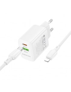 Įkroviklis Borofone BN29 30W USB-C/USB-A + USB-C to Lightning cable 1.0m baltas 2