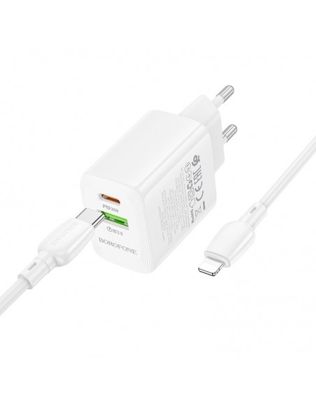 Įkroviklis Borofone BN29 30W USB-C/USB-A + USB-C to Lightning cable 1.0m baltas