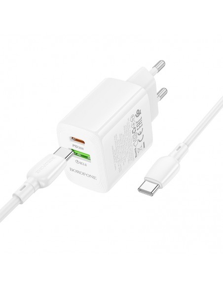 Įkroviklis Borofone BN29 30W USB-C/USB-A + USB-C to USB-C cable 1.0m baltas