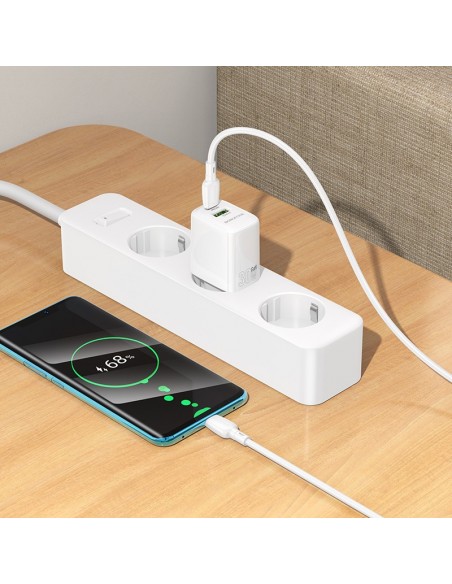 Įkroviklis Borofone BN29 30W USB-C/USB-A + USB-C to USB-C cable 1.0m baltas