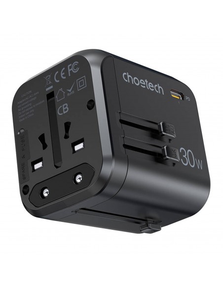 Universalus kelioninis įkroviklis Choetech PD5008 30W USB-C/3xUSB-A juodas