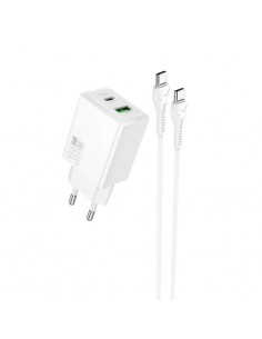 Įkroviklis Hoco N71 30W GaN USB-C/USB-A + USB-C to USB-C cable 1.0m baltas