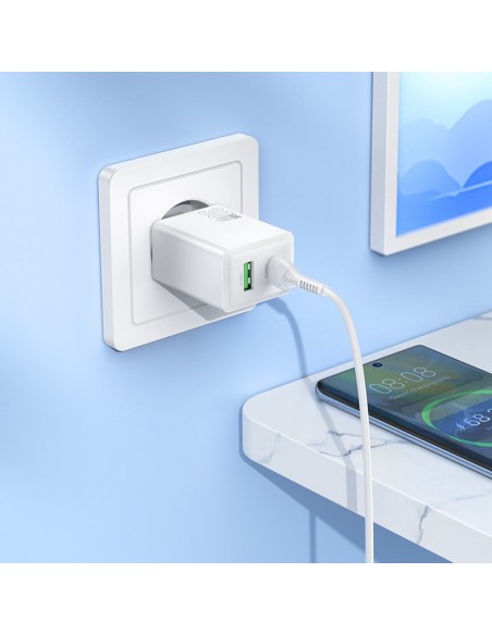Įkroviklis Hoco N71 30W GaN USB-C/USB-A + USB-C to USB-C cable 1.0m baltas