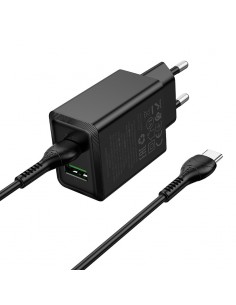 Įkroviklis Hoco N71 30W GaN USB-C/USB-A + USB-C to USB-C cable 1.0m juodas 2
