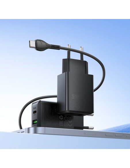 Įkroviklis Hoco N71 30W GaN USB-C/USB-A + USB-C to USB-C cable 1.0m juodas