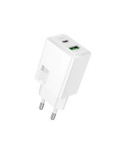 Įkroviklis Hoco N71 30W GaN USB-C/USB-A baltas