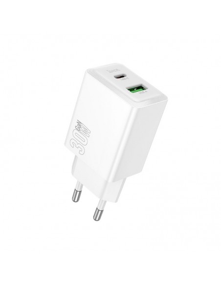 Įkroviklis Hoco N71 30W GaN USB-C/USB-A baltas