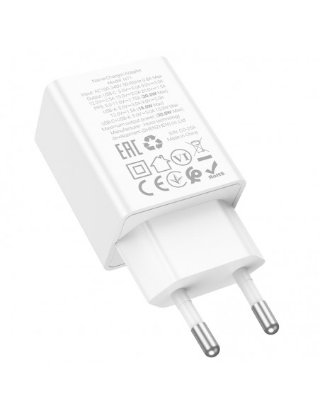 Įkroviklis Hoco N71 30W GaN USB-C/USB-A baltas