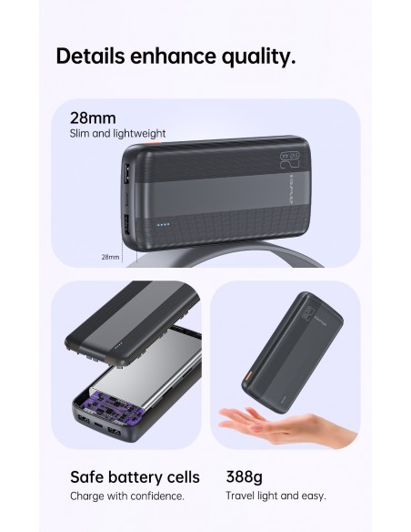 Išorinė baterija Power Bank Awei P19K 5V/2.4A 20000mAh juoda
