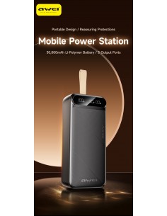 Išorinė baterija Power Bank Awei PA-12 5V/3A 30000mAh juoda 2