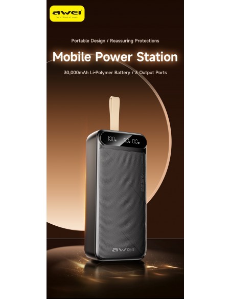 Išorinė baterija Power Bank Awei PA-12 5V/3A 30000mAh juoda