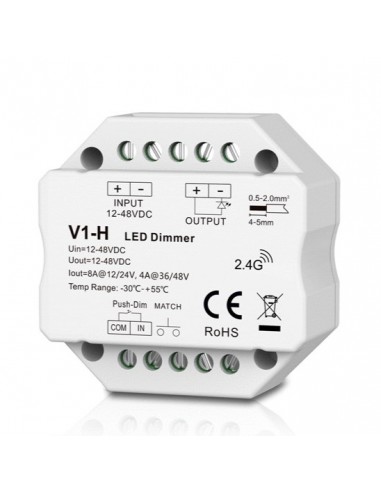 V1-H nuolatinės įtampos valdiklis 12-48V, 1x 8A, Push-Dimm