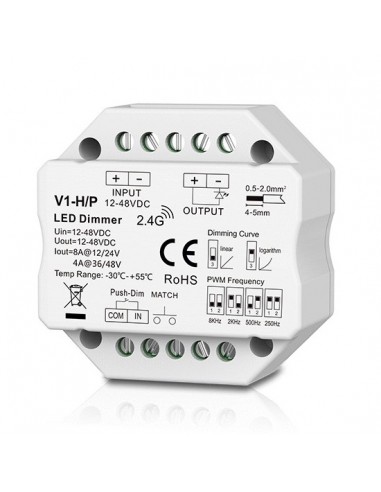 V1-H/P nuolatinės įtampos valdiklis, 12-48V, 1x 8A, Push-Dimm
