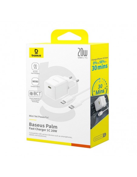 Įkroviklis Baseus Palm 20W USB-C + USB-C to USB-C cable 1.0m baltas P10111602213-01