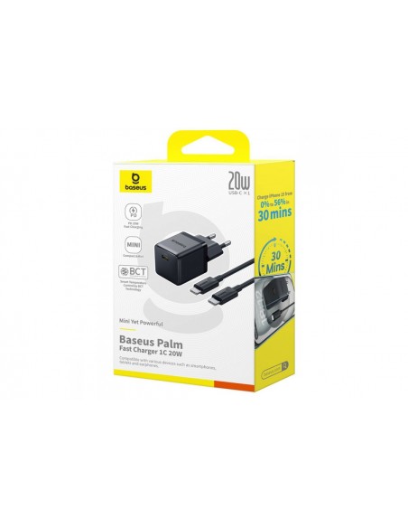 Įkroviklis Baseus Palm 20W USB-C + USB-C to USB-C cable 1.0m juodas P10111602113-01