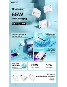 Įkroviklis Remax RP-U125 65W GaN USB-C/USB-A baltas 2