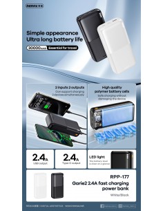 Išorinė baterija Power Bank Remax RPP-177 12W 30000mAh juoda 2