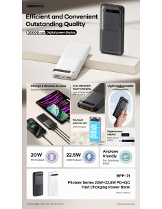 Išorinė baterija Power Bank Remax RPP-71 22.5W 10000mAh juoda 2