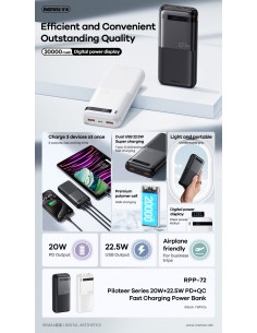 Išorinė baterija Power Bank Remax RPP-72 22.5W 20000mAh juoda 2