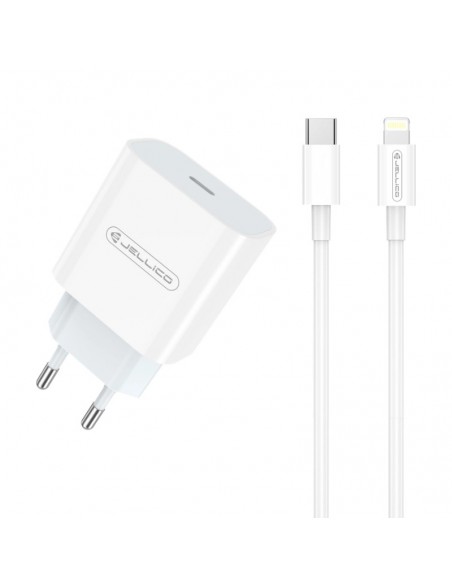 Įkroviklis Jellico AK180 20W USB-C + USB-C to Lightning cable 1.0m baltas