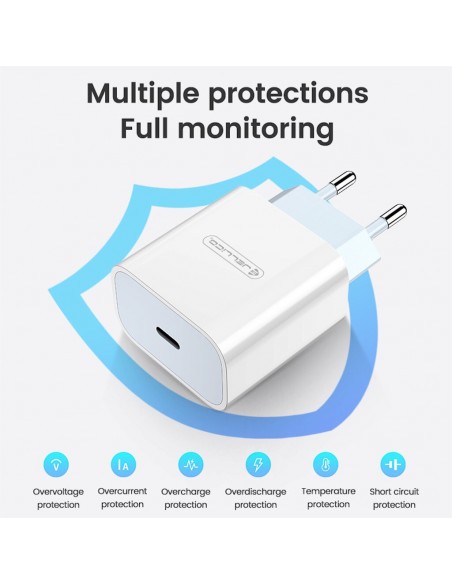 Įkroviklis Jellico AK180 20W USB-C + USB-C to Lightning cable 1.0m baltas