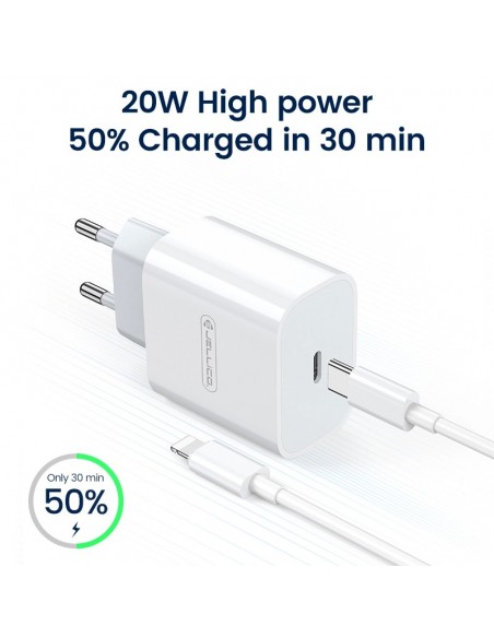 Įkroviklis Jellico AK180 20W USB-C + USB-C to Lightning cable 1.0m baltas