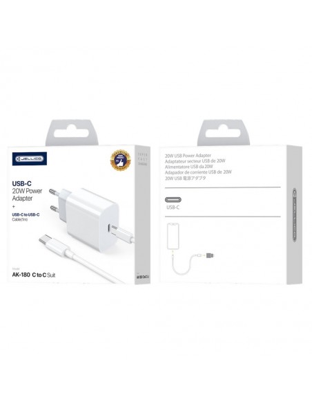 Įkroviklis Jellico AK180 20W USB-C + USB-C to Lightning cable 1.0m baltas