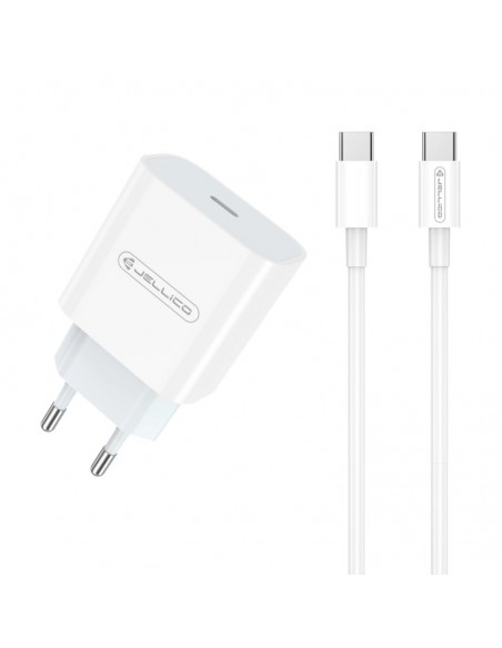 Įkroviklis Jellico AK180 20W USB-C + USB-C to USB-C cable 1.0m baltas
