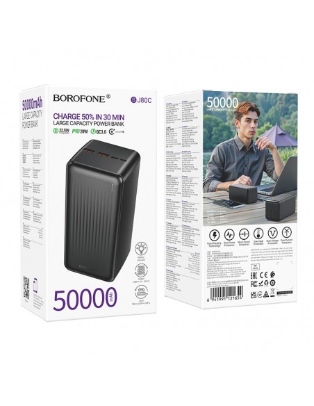 Išorinė baterija Power Bank Borofone BJ80C 22.5W 50000mAh juoda
