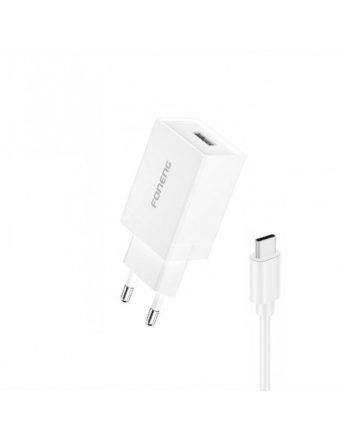 Įkroviklis Foneng K210 2.1A USB-A + USB-A to USB-C cable 1.0m baltas