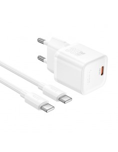 Įkroviklis Hoco N66 35W GaN USB-C/USB-A + USB-C to USB-C cable 1.0m baltas