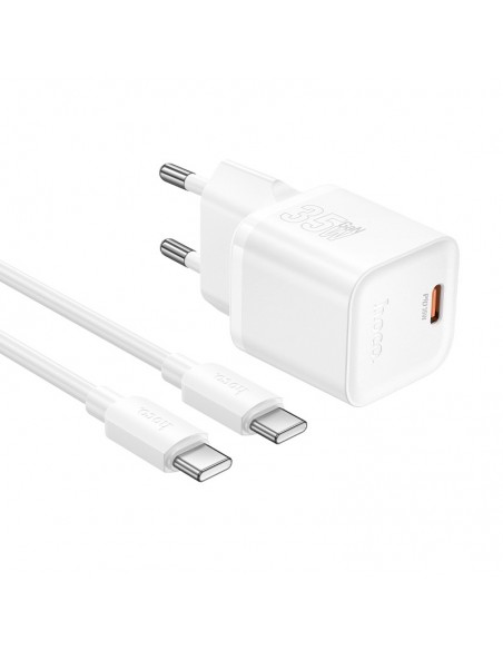 Įkroviklis Hoco N66 35W GaN USB-C/USB-A + USB-C to USB-C cable 1.0m baltas