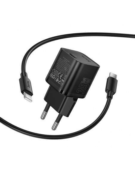 Įkroviklis Hoco N66 35W GaN USB-C/USB-A + USB-C to USB-C cable 1.0m juodas