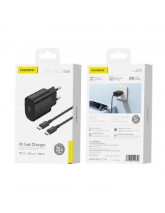 Įkroviklis Foneng EU51 GaN 25W USB-C + USB-C to USB-C cable juodas