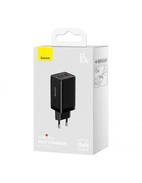 Įkroviklis Baseus GaN5 Pro 65W 2xUSB-C/USB-A + USB-C to USB-C cable juodas CCGP120201