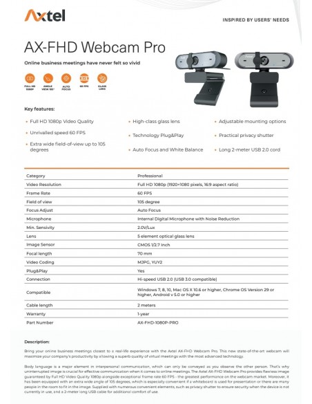 WEB kamera Axtel AX-FHD Webcam