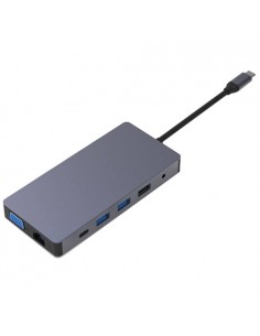 Adapteris USB Type-C - 2x HDMI, VGA, LAN, 3x USB Type-A, SD, TF, USB Type-C PD100W, Aux